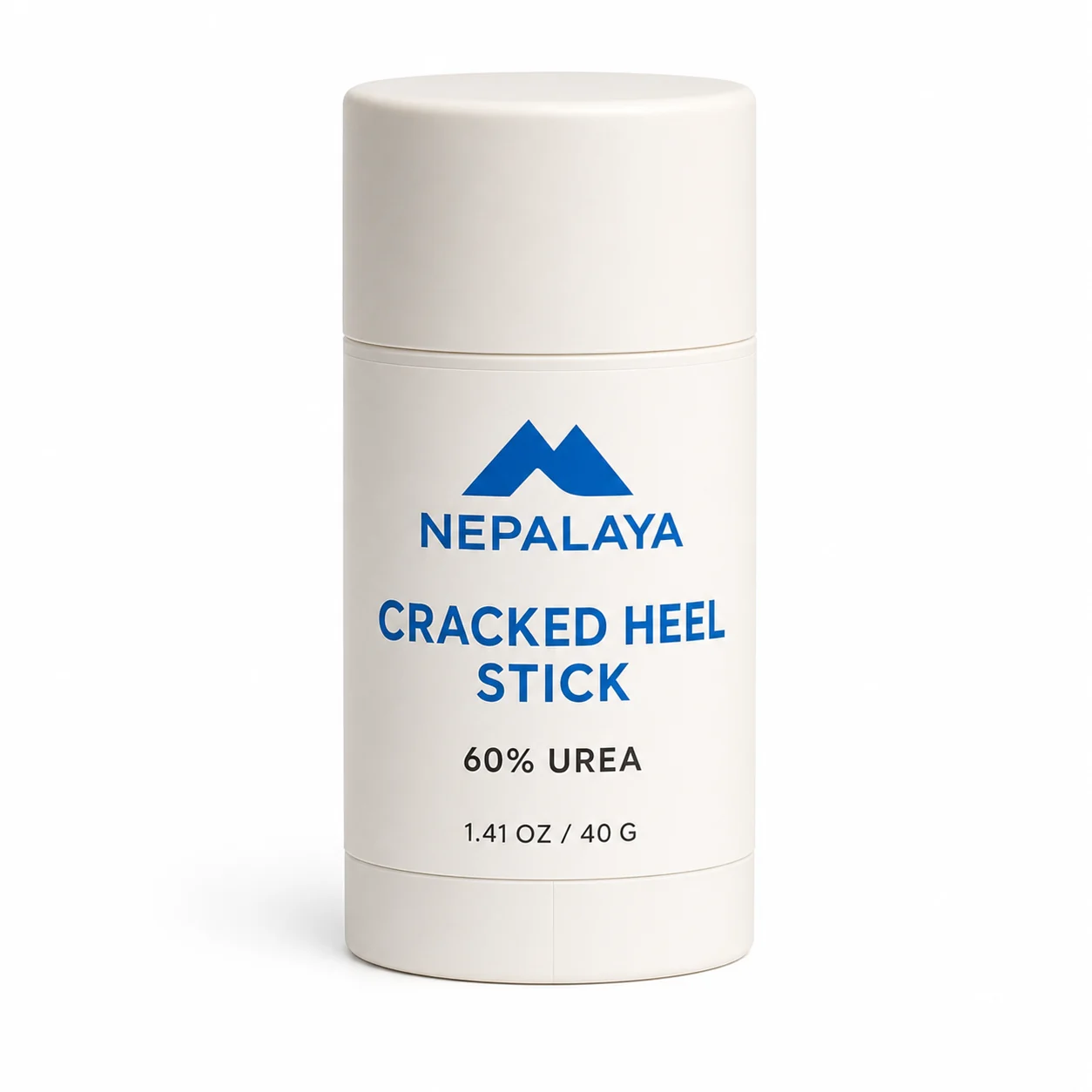 Nepalaya Cracked Heel Stick, a 60% urea twist-up balm in a matte off-white barrel